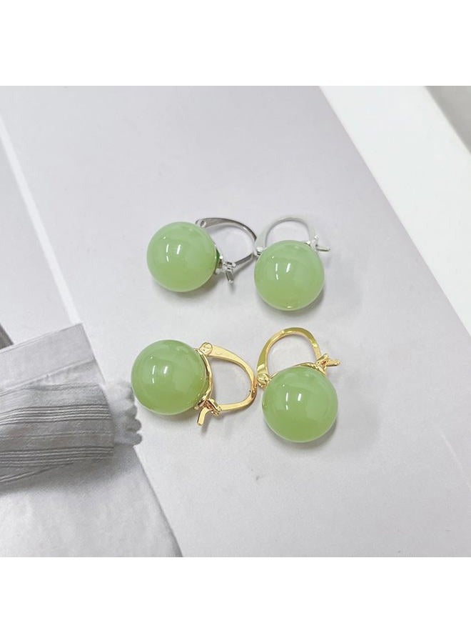OIDIMS Faux Round Jade Small Huggie Hoop Earring for Women Chinese Vintage Style Hypoallergenic Tiny Dainty Cuff Mini Hoops Daily Evening Party Accessorie Gift Chic Valentine's Day Cocktail, 8 millimeters - Image 5