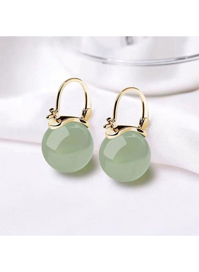 OIDIMS Faux Round Jade Small Huggie Hoop Earring for Women Chinese Vintage Style Hypoallergenic Tiny Dainty Cuff Mini Hoops Daily Evening Party Accessorie Gift Chic Valentine's Day Cocktail, 8 millimeters - Image 3