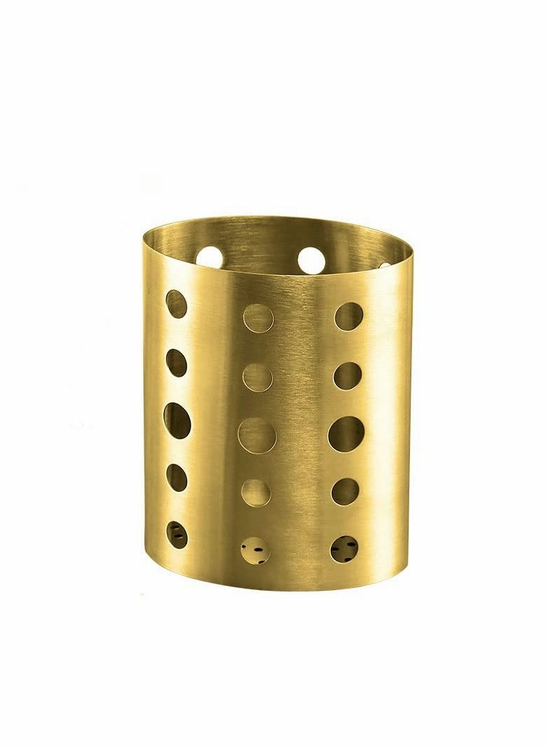 Stainless Steel Cylinder Chopstick Holder, Cutlery Rack Stand Spoon Fork Storage Clothes Caddy Basket Cookware Gold - Image 1