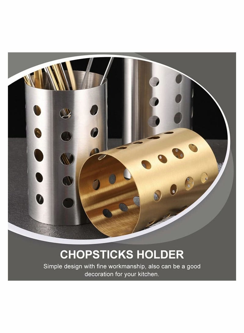 Stainless Steel Cylinder Chopstick Holder, Cutlery Rack Stand Spoon Fork Storage Clothes Caddy Basket Cookware Gold - Image 4