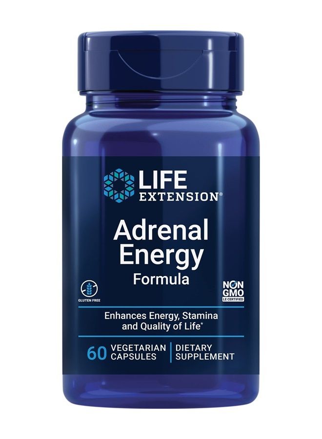 Life Extension صيغة طاقة الأدرينالين - مكملات إدارة التوتر مع الأشواغاندا، الكورديسيبس، الريحان المقدس وباكوبا لدعم التوازن الداخلي - خالية من الغلوتين، غير معدلة وراثيًا، نباتية - 60 كبسولة - Image 1