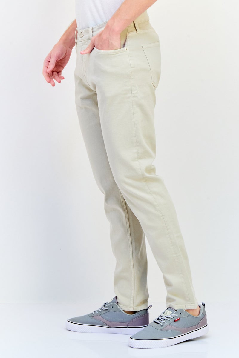 Celio Men Slim Fit Solid Stretchable Solid Jeans, Beige - Image 4