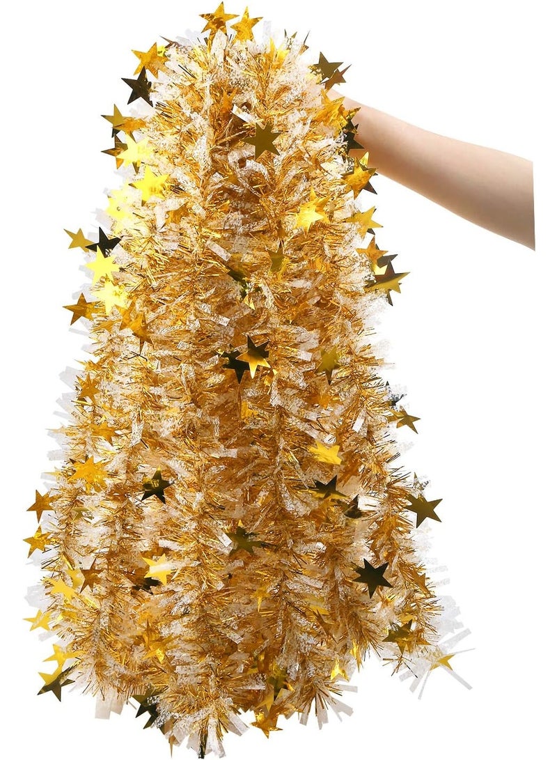 Tinsel 10M Gold Chunky Christmas Tinsel Garland with Stars for Christmas Tree Decorations - Image 1