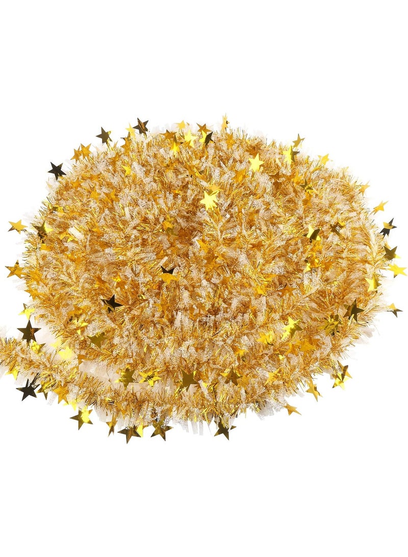 Tinsel 10M Gold Chunky Christmas Tinsel Garland with Stars for Christmas Tree Decorations - Image 2