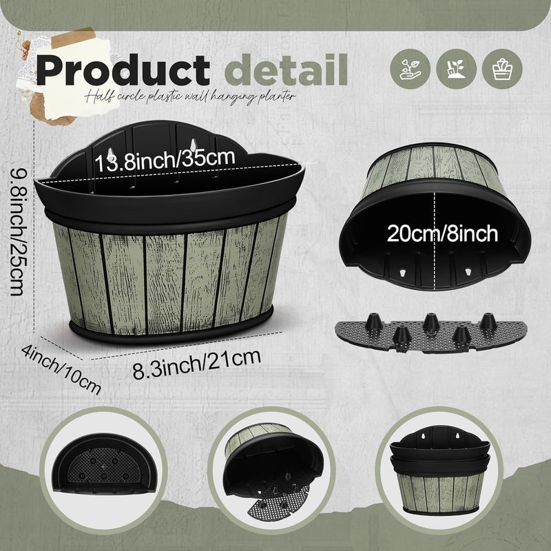 Layhit 6 Pcs Wall Hanging Planters Outdoor Pot Planter Wine Barrel Planter Distressed Oak Thickened Plastic Water Storage Flower Pots for Flower Indoor Outdoor(13.78 Inches,Grey Green) - Image 2