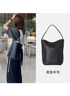 The Row Leather Bucket Bag New Large Capacity Black medium top layer cowhide for ipad