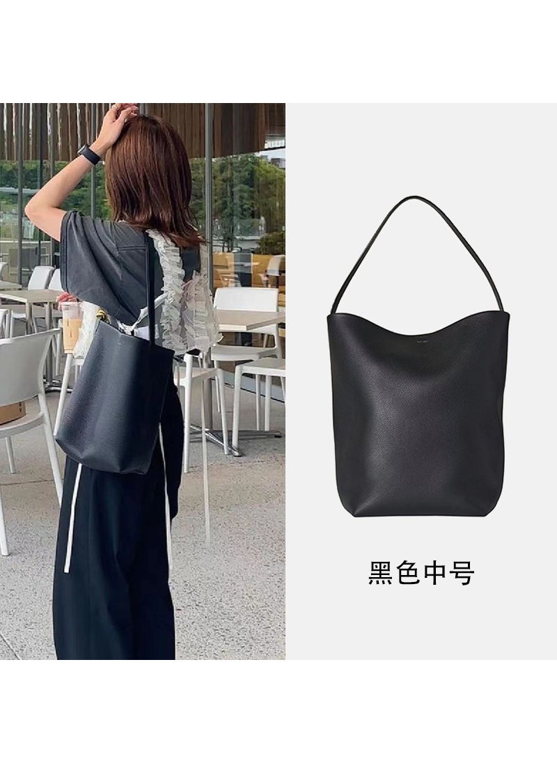 Generic - The Row Leather Bucket Bag New Large Capacity Black medium top layer cowhide for ipad - Image 1