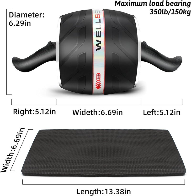 Wild Wolf Ab Roller Exercise Wheel with Knee Pad, Steel Frame, 150kg Load Capacity, Non-slip Ergonomic Design, Black and Red - Image 3
