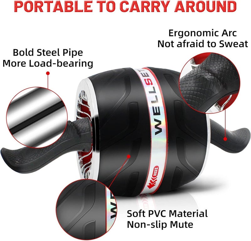 Wild Wolf Ab Roller Exercise Wheel with Knee Pad, Steel Frame, 150kg Load Capacity, Non-slip Ergonomic Design, Black and Red - Image 2