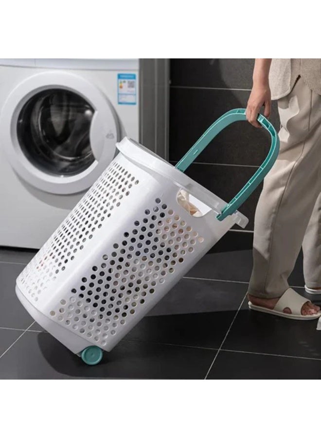 سلة بلاستيكية متينة بعجلات - منظم تخزين دوار بمقبض - سلة عربة متعددة الأغراض للغسيل والألعاب والبقالة وتنظيم المنزل - متينة وخفيفة الوزن - Image 2