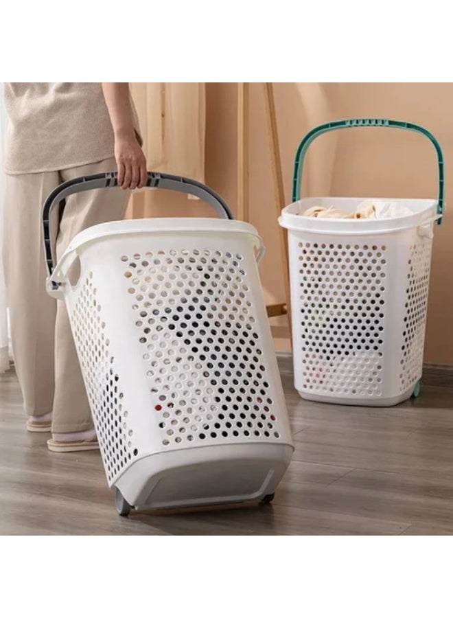 سلة بلاستيكية متينة بعجلات - منظم تخزين دوار بمقبض - سلة عربة متعددة الأغراض للغسيل والألعاب والبقالة وتنظيم المنزل - متينة وخفيفة الوزن - Image 4