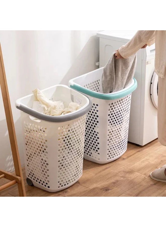 سلة بلاستيكية متينة بعجلات - منظم تخزين دوار بمقبض - سلة عربة متعددة الأغراض للغسيل والألعاب والبقالة وتنظيم المنزل - متينة وخفيفة الوزن - Image 3