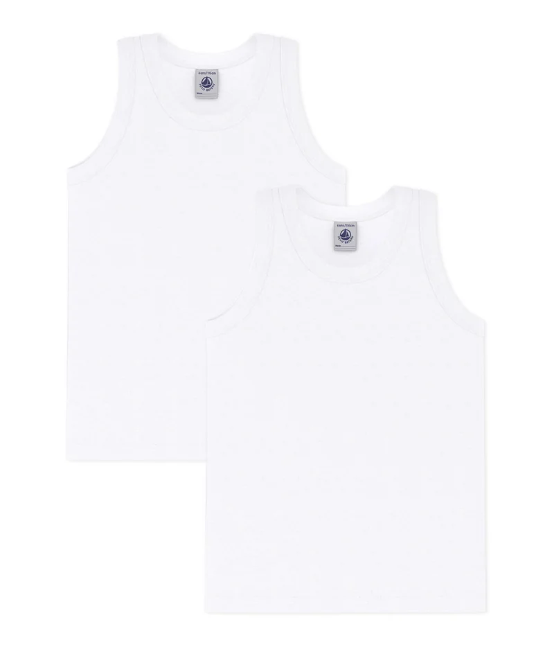 Petit Bateau Boys' White Vests - 2-Pack
