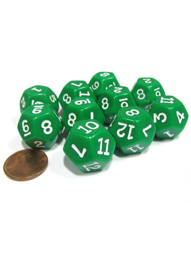 Koplow Games مجموعة من 10 نرد RPG دائرية 12 جانبًا 18 مم غير شفافة باللون الأخضر مع أرقام بيضاء - Image 3