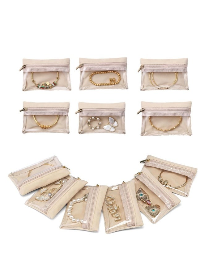 MostNow 12Pcs Travel Jewelry Organizer, Velvet Jewelry Pouch with Zipper Clear Travel Jewelry Bag Jewelry Travel Organizer for Travel Business Trip Valentines Day Gifts for Self - Image 1
