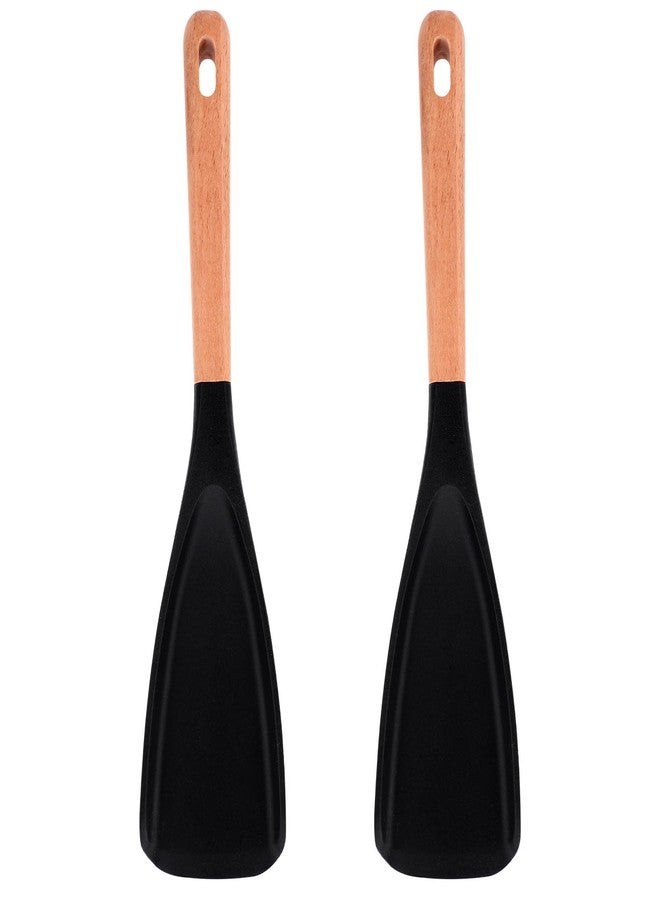 Sinbana 2pcs Cedar and Ash Spoon, Silicone Cedar and Ash Spoonula with Wooden Handles Multifunction Multi Function Cooking Spoon BPA-Free Kitchen Spatula Utensils Gadgets for Stirring Serving Mixing (Black) - Image 1
