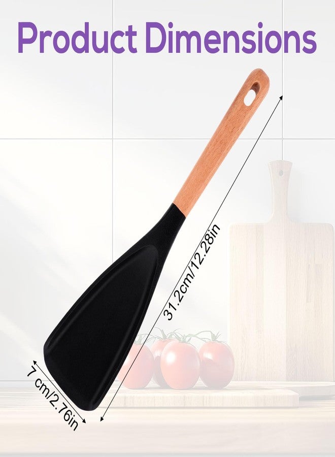 Sinbana 2pcs Cedar and Ash Spoon, Silicone Cedar and Ash Spoonula with Wooden Handles Multifunction Multi Function Cooking Spoon BPA-Free Kitchen Spatula Utensils Gadgets for Stirring Serving Mixing (Black) - Image 2