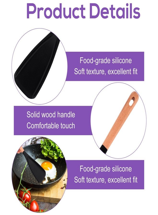 Sinbana 2pcs Cedar and Ash Spoon, Silicone Cedar and Ash Spoonula with Wooden Handles Multifunction Multi Function Cooking Spoon BPA-Free Kitchen Spatula Utensils Gadgets for Stirring Serving Mixing (Black) - Image 4