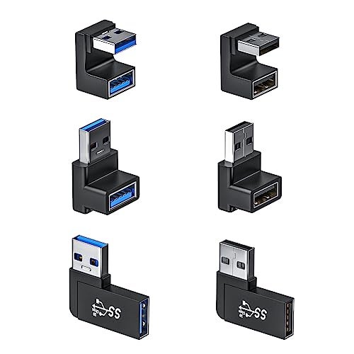 DuHeSin 6 Pack 180 Degree & 90 Degree USB 3.1 Adapter, Left and Right Angle USB A Male to Female Extender Connector for PC, Laptop, USB A Car Charger, Surface Pro 7+, Raspberry Pi and More - Image 1