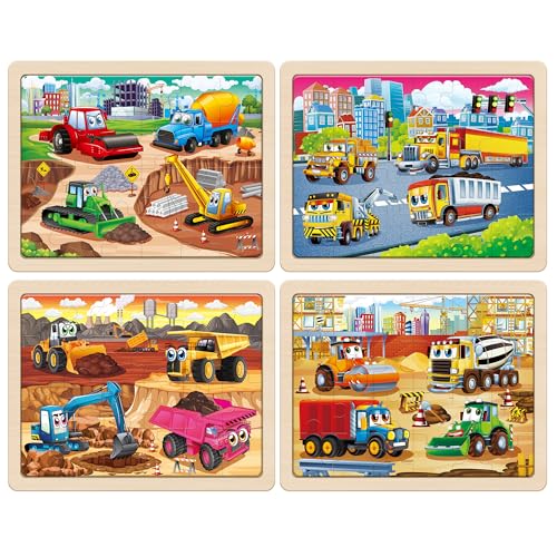 SYNARRY Large Wooden Construction Vehicle Puzzles for Toddlers 35 24 Piece Monster Truck Puzzles for Kids Ages 46 Construction Toys for 3 4 5 6 Year Old Kids Toys Easter Basket Stuffers Gifts - Image 5