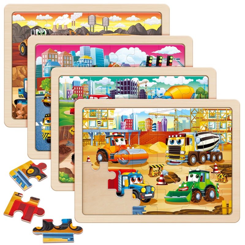 SYNARRY Large Wooden Construction Vehicle Puzzles for Toddlers 35 24 Piece Monster Truck Puzzles for Kids Ages 46 Construction Toys for 3 4 5 6 Year Old Kids Toys Easter Basket Stuffers Gifts - Image 3