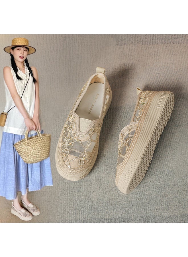 ZHR Breathable Mesh】elegant Flats, Glitter Espadrilles, Convenient Slip-on Women's Shoes, Flat Sandals For Summer - Image 2