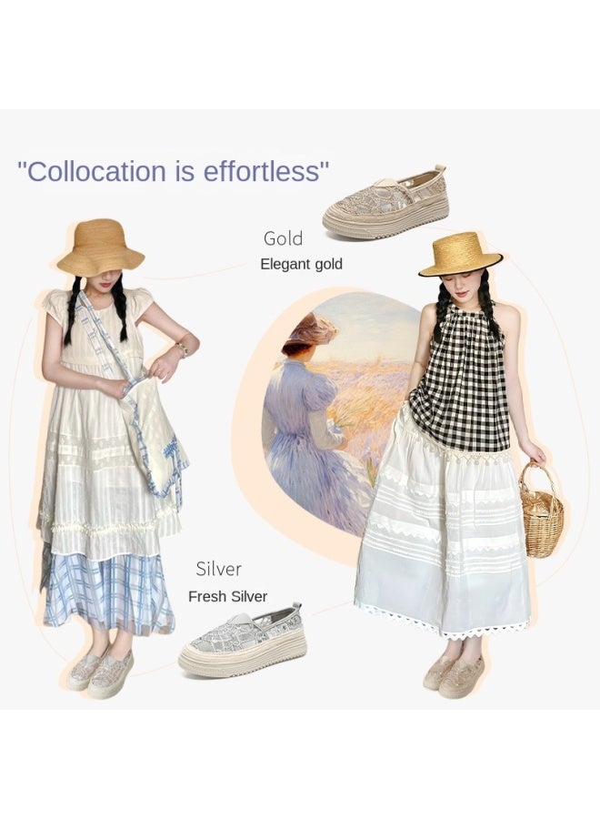ZHR Breathable Mesh】elegant Flats, Glitter Espadrilles, Convenient Slip-on Women's Shoes, Flat Sandals For Summer - Image 5