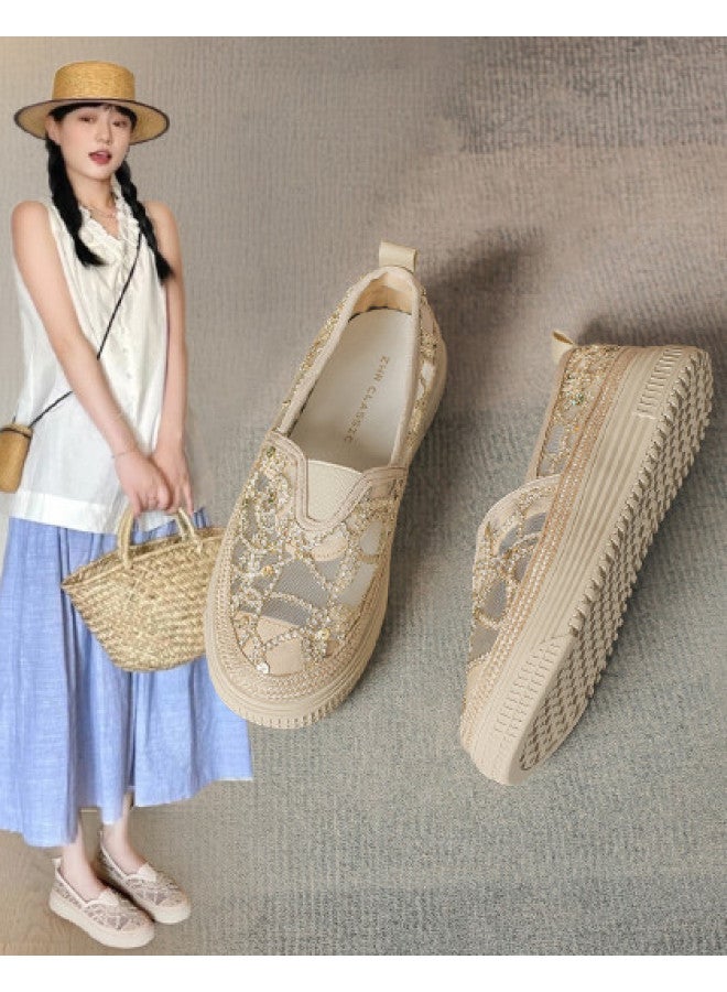 ZHR Breathable Mesh】elegant Flats, Glitter Espadrilles, Convenient Slip-on Women's Shoes, Flat Sandals For Summer - Image 1