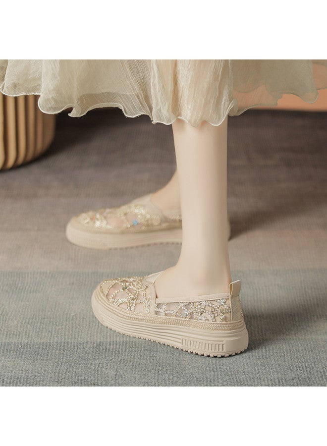 ZHR Breathable Mesh】elegant Flats, Glitter Espadrilles, Convenient Slip-on Women's Shoes, Flat Sandals For Summer - Image 4