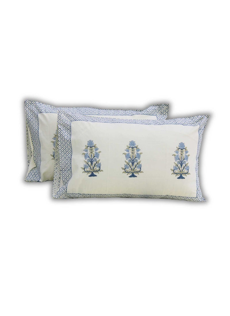 MARHABA CURTAIN 100% Cotton Jaipuri Handblock Print Double Bed Sheet with 2 Pillow Covers Premium Quality, Soft, Breathable (CREAMLILLY 15)  - Image 4