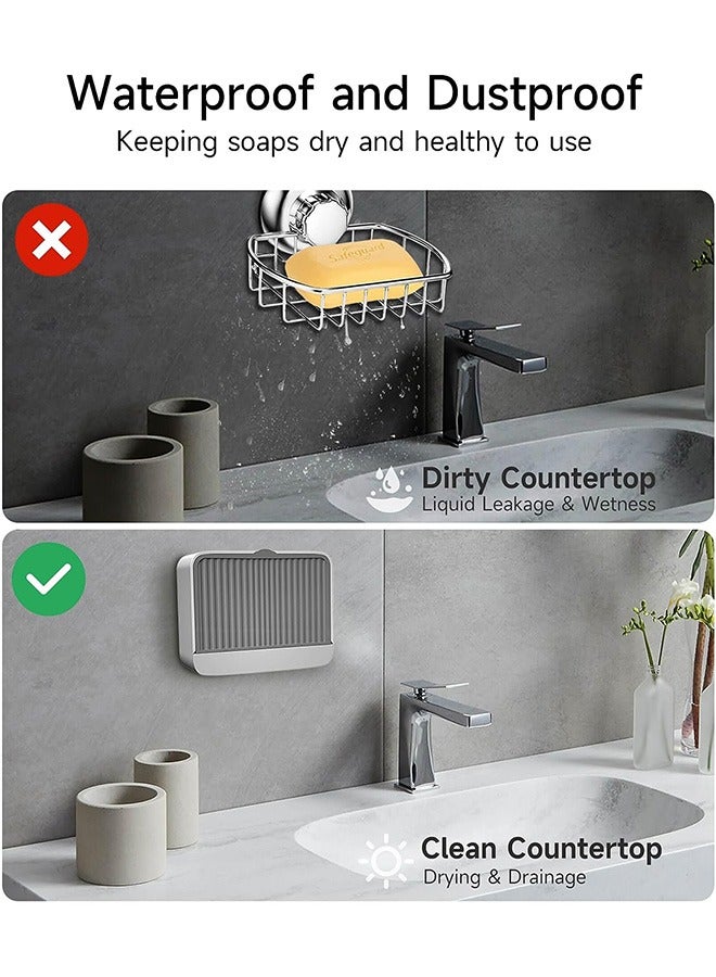 Adhesive Wall-Mounted Bar Soap Dish, No-Drill Plastic Soap Saver, Bathroom Self Draining Flip-top Soap Box  - Image 4