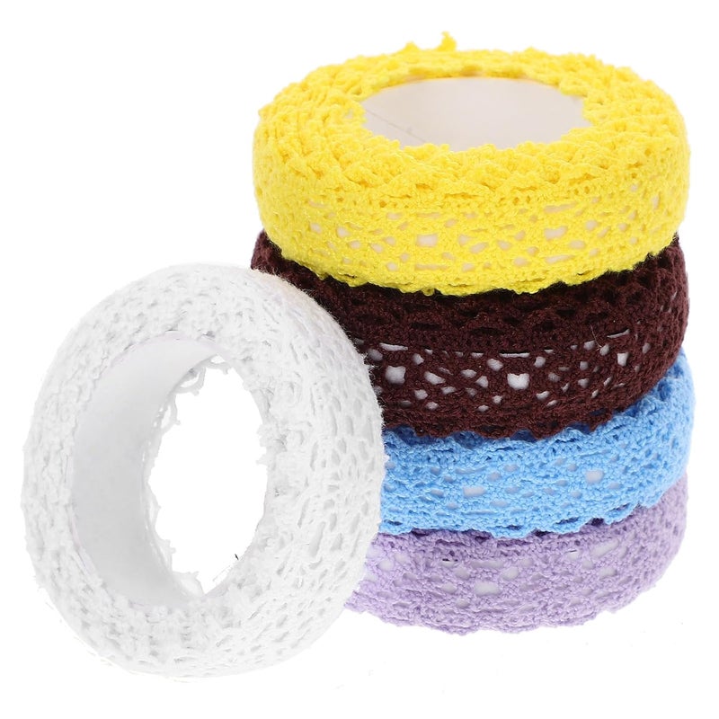 Healeved Decorative Lace Crafting Tape 5 Rolls 2 Yards Each Self-Adhesive Cotton Thread Fabric Tape for DIY Scrapbooking Card Making and Home Decoration - Image 1