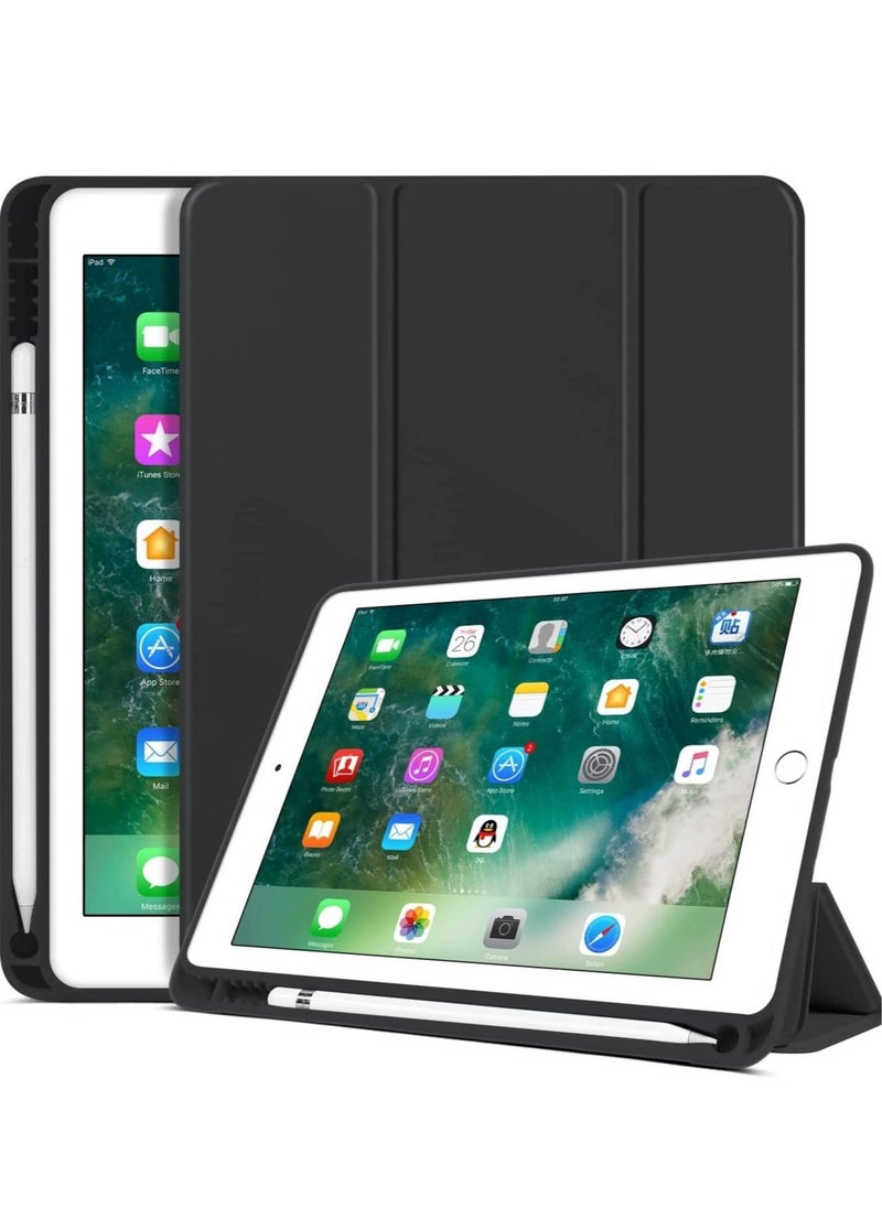 iPad 6th Generation Case, iPad 5th Generation Case with Pencil Holder, Premium Folio Folding Stand Smart Auto Wake/Sleep Protective Tablet Case Cover for Apple iPad 9.7 Inch 2018/2017, Black - Image 1