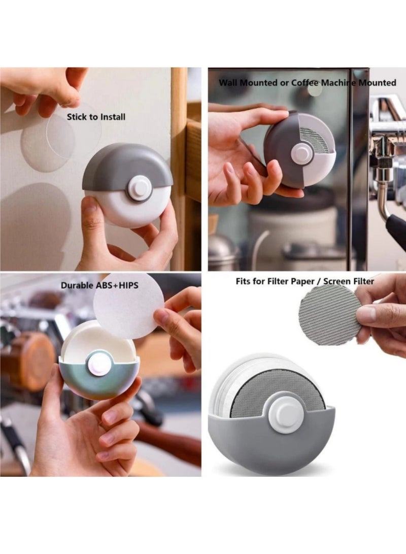 ممون علبة تخزين ورق مرشحات القهوة الدائرية علبة تخزين ورق مرشحات القهوة مع غطاء لفلاتر قهوة الإسبريسو (رمادي) - Image 2