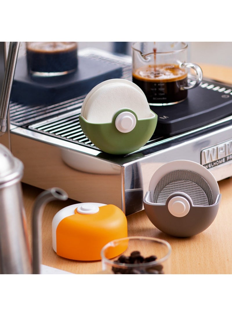 ممون علبة تخزين ورق مرشحات القهوة الدائرية علبة تخزين ورق مرشحات القهوة مع غطاء لفلاتر قهوة الإسبريسو (رمادي) - Image 5