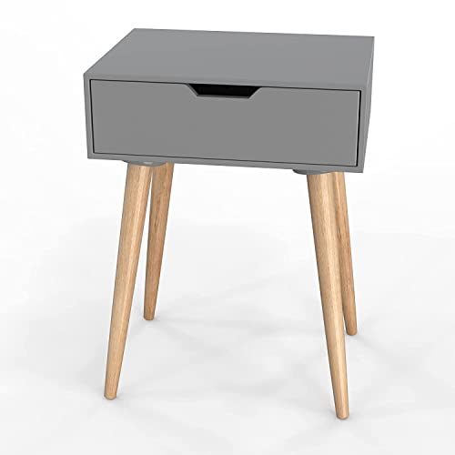 DDS Dream Decor Shoppee Nightstand End Side Table Drawer and Solid Wood Legs Bedside Table for Bedrooms, Mid-Century Modern Storage Cabinet for Living Room Furniture (Grey) - Image 4