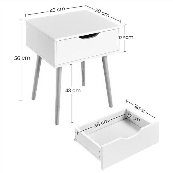 DDS Dream Decor Shoppee Nightstand End Side Table Drawer and Solid Wood Legs Bedside Table for Bedrooms, Mid-Century Modern Storage Cabinet for Living Room Furniture (Grey) - Image 5