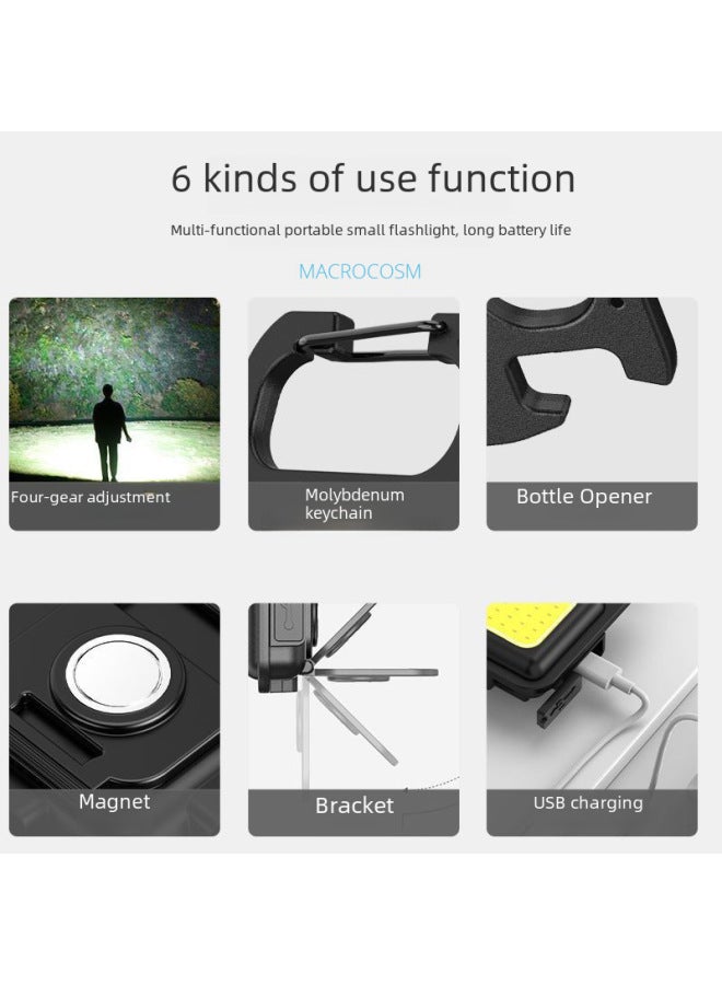 Generic Outdoor Mini Cob Work Light Multi-function Emergency Keychain Flashlight Intensity Handheld Torch Stand Lamp Decorative Lighting-Color:Square Keychain Light (300mAh)  - Image 3