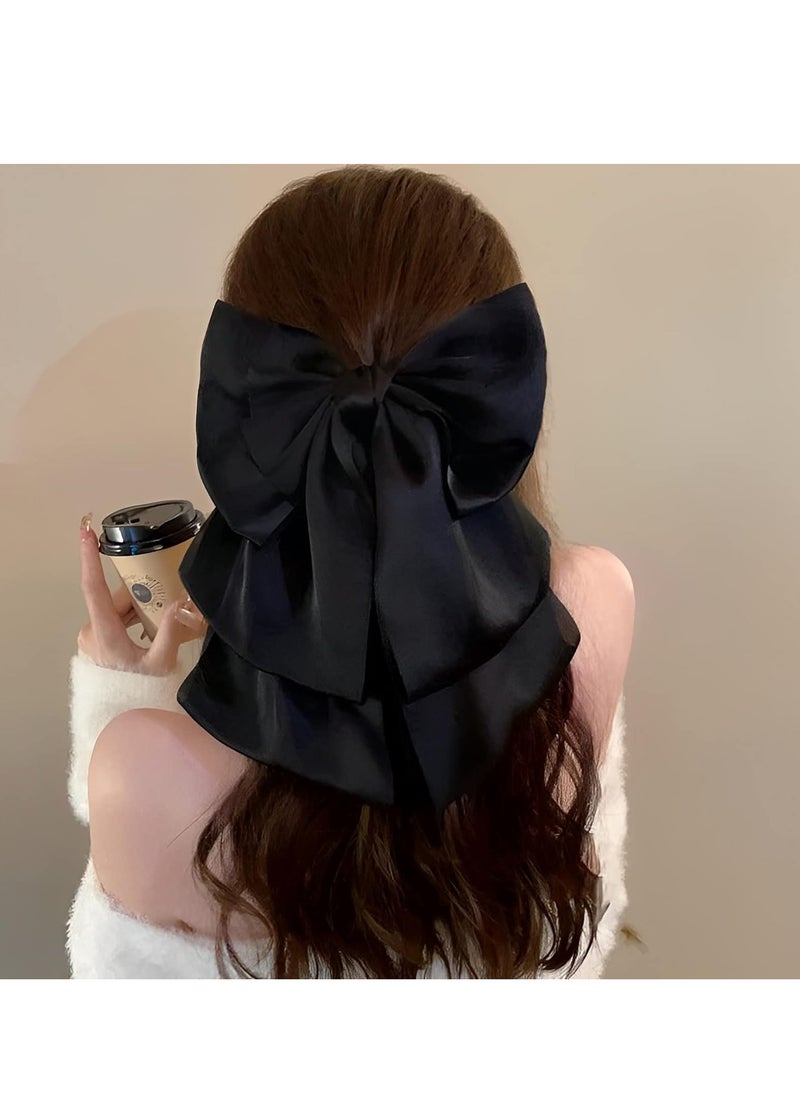 RATSAW Big Bow Hair Clips Large Black Bowknot Hair Claw with Long Tail Satin Silk Butterfly Bow Hair Barrette Hair Accessory for Women Girls  - Image 3