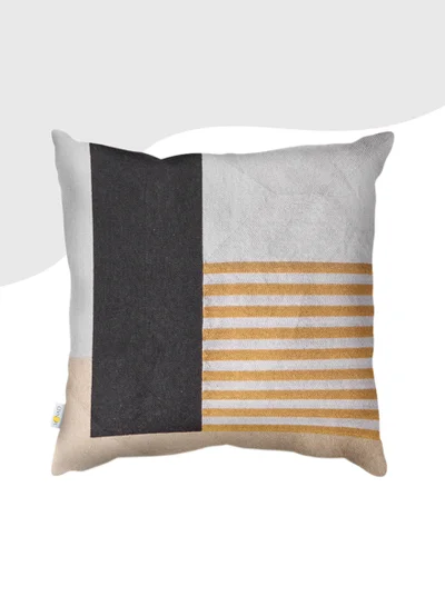 Donetella Decorative Embroidered Cushion Cover Black/Grey/Orange 45x45 Cm (Without Filler)