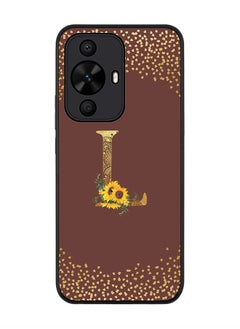 Stylizedd Rugged Black edge case for Huawei nova 12s / Huawei nova 11/ Huawei nova 12 Lite 4G,Custom Monogram Initial Letter Floral Pattern Alphabet - L (Brown)  - Image 1