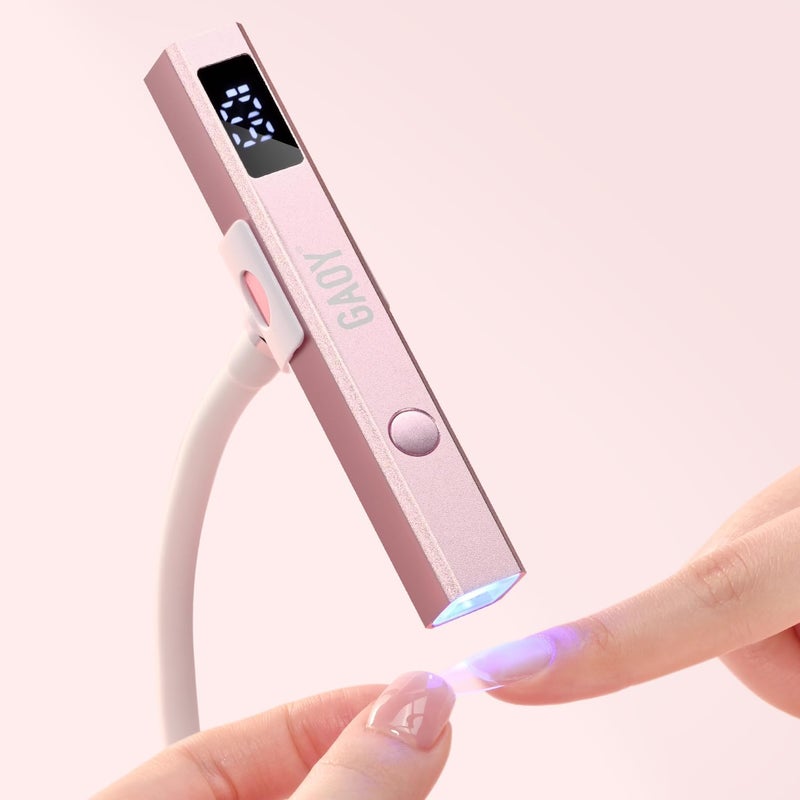 مصباح أظافر GAOY اللاسلكي مع حامل، ضوء UV محمول صغير مع شاشة LCD لأظافر الجل، مجفف أظافر USB قابل لإعادة الشحن للتجفيف السريع، ذهب وردي