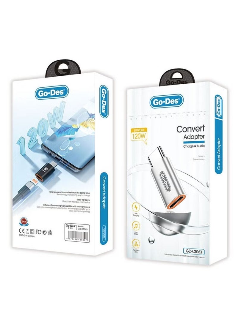 جو-ديز محول Go-Des Lightning إلى Type C بقوة 120 واط يدعم الشحن والصوت - Image 4