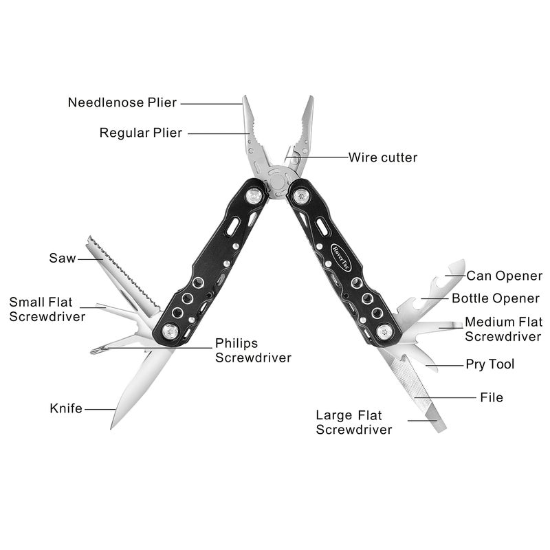 RoverTac Multitool Pliers Pocket Knife, 14 in 1 Multi Tool Knife Pliers Saw Bottle Opener Safety Lock Nylon Sheath, Camping Hiking Gear Multitool for Camping Survival Hiking DIY, Gifts for Men Dad - Image 2