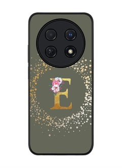 Stylizedd Rugged Black edge case for Huawei nova 12i 4G, Slim fit Soft Cover - Custom Monogram Initial Letter Floral Pattern Alphabet - E (Olive Green)  - Image 1