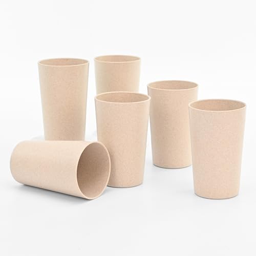 Eha Earth-Friendly Unbreakable Drinking Glass Set of 6 for Water and Juice 250 Ml Each Tumblers Made with Rice Husk & Bamboo Fibers Microwave Safe Hot Cold Sand Castle, Sandcastle (Peach) - Image 1