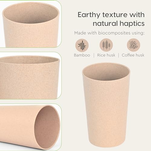 Eha Earth-Friendly Unbreakable Drinking Glass Set of 6 for Water and Juice 250 Ml Each Tumblers Made with Rice Husk & Bamboo Fibers Microwave Safe Hot Cold Sand Castle, Sandcastle (Peach) - Image 5
