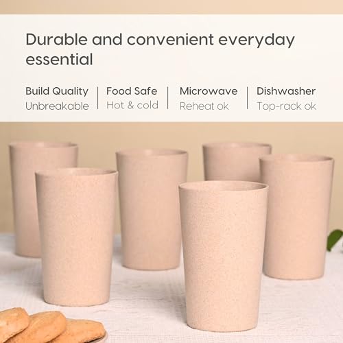Eha Earth-Friendly Unbreakable Drinking Glass Set of 6 for Water and Juice 250 Ml Each Tumblers Made with Rice Husk & Bamboo Fibers Microwave Safe Hot Cold Sand Castle, Sandcastle (Peach) - Image 4