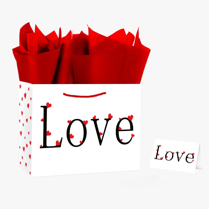 Linelglobal Large White Valentine Gift Bag with Letter Love Comes with Tissues, Card, Envelope, Label and A Cute Sticker for Valentine's Day, Anniversary Celebrations, Wedding-related Rvents - Image 1