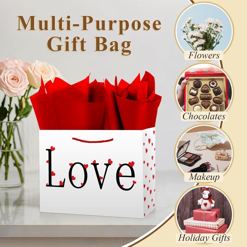 Linelglobal Large White Valentine Gift Bag with Letter Love Comes with Tissues, Card, Envelope, Label and A Cute Sticker for Valentine's Day, Anniversary Celebrations, Wedding-related Rvents - Image 3